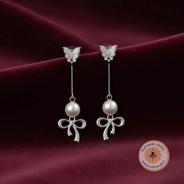 ReTrends Ribbon Design 2Line Earring - White