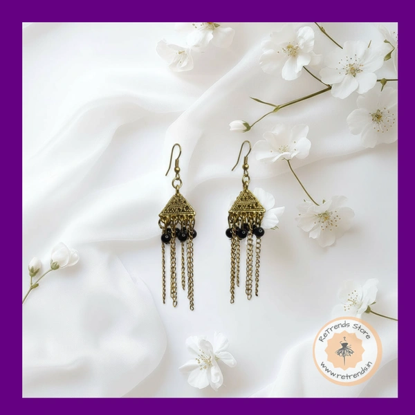 ReTrends Triangle Gold Jhumka - Black - Black