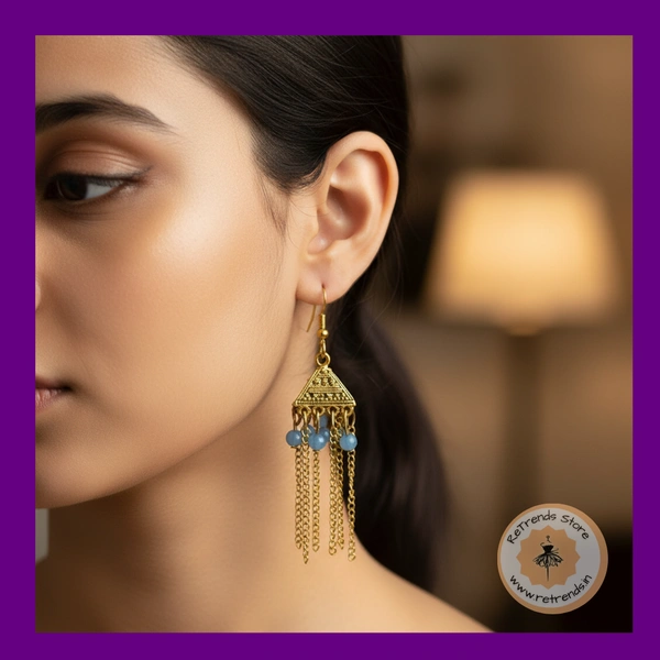 ReTrends Triangle Gold Jhumka - Light Blue - Light Blue