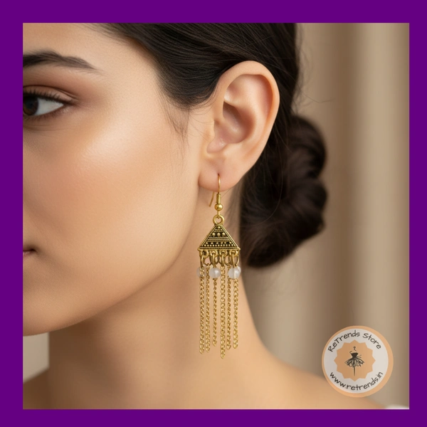 ReTrends Triangle Gold Jhumka - White - White