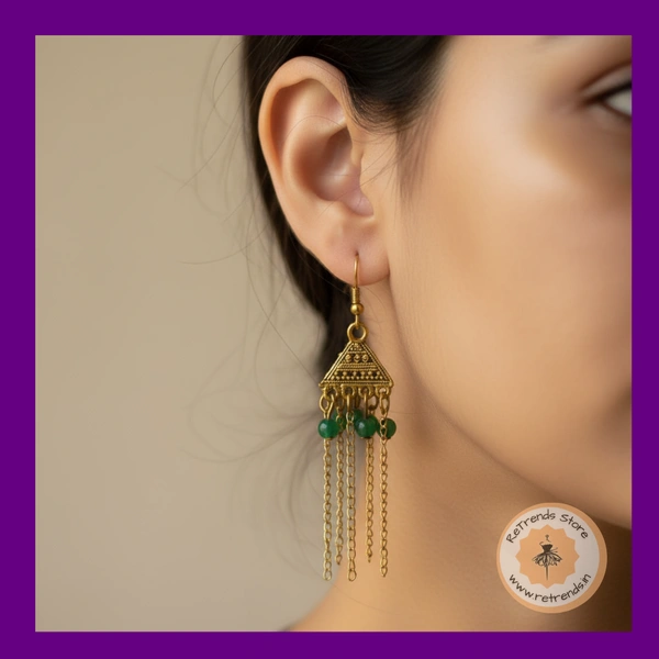 ReTrends Triangle Gold Jhumka - Green - Green