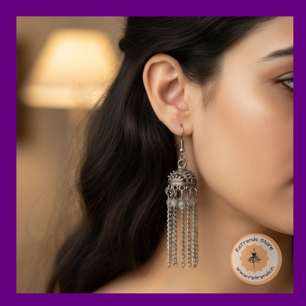 ReTrends Small Silver Jhumka - White - White