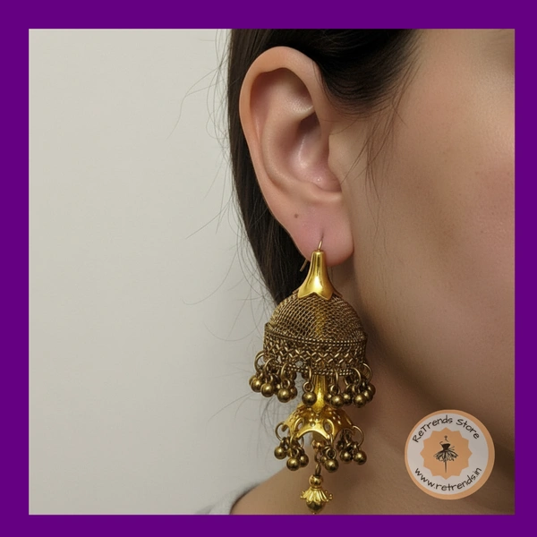 ReTrends Big Gold Jhumka  - Oxidized Gold