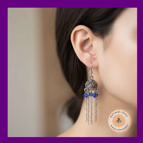 ReTrends Small Silver Jhumka - Navy Blue  - Navy Blue