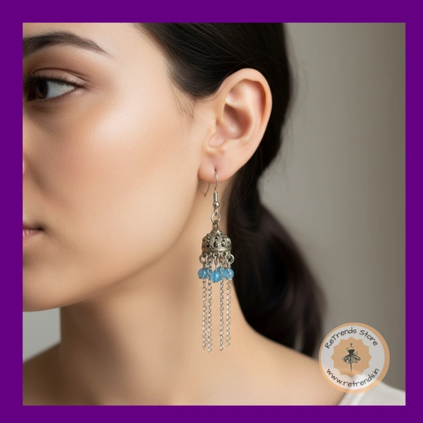 ReTrends Small Silver Jhumka - Light Blue - Light Blue