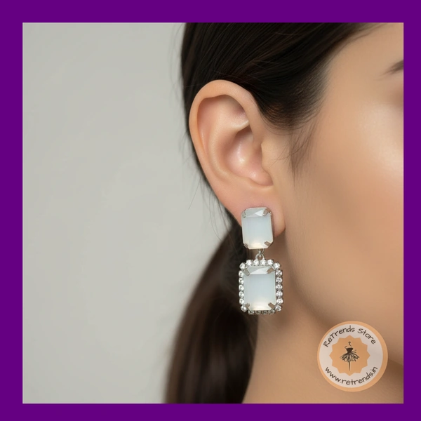 ReTrends White Stone Earring - White