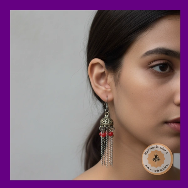 ReTrends Small Silver Jhumka - Red - Red