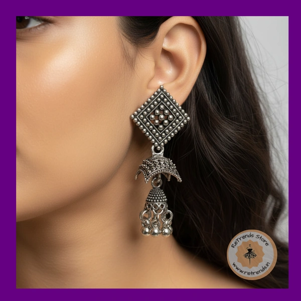ReTrends Silver Oxidized Square Earring - Oxidized Silver