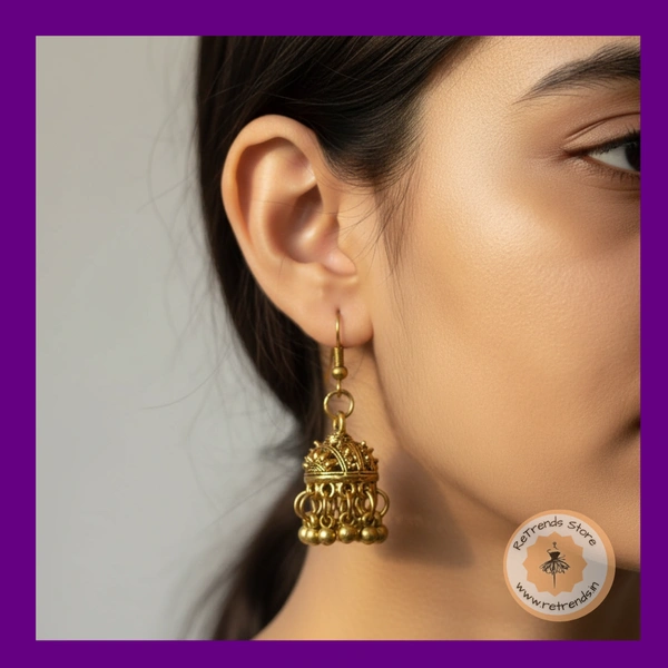 ReTrends Small gold Jhumka - Oxidized Gold