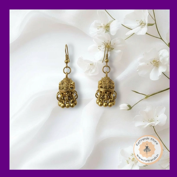 ReTrends Small gold Jhumka - Oxidized Gold