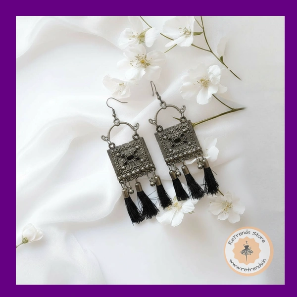 ReTrends Black Oxidized Earring - Black Silver Oxidized