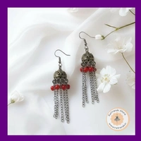 ReTrends Small Silver Jhumka - Red - Red