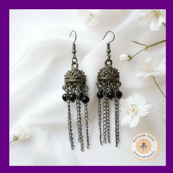 ReTrends Small Silver Jhumka - Black - Black