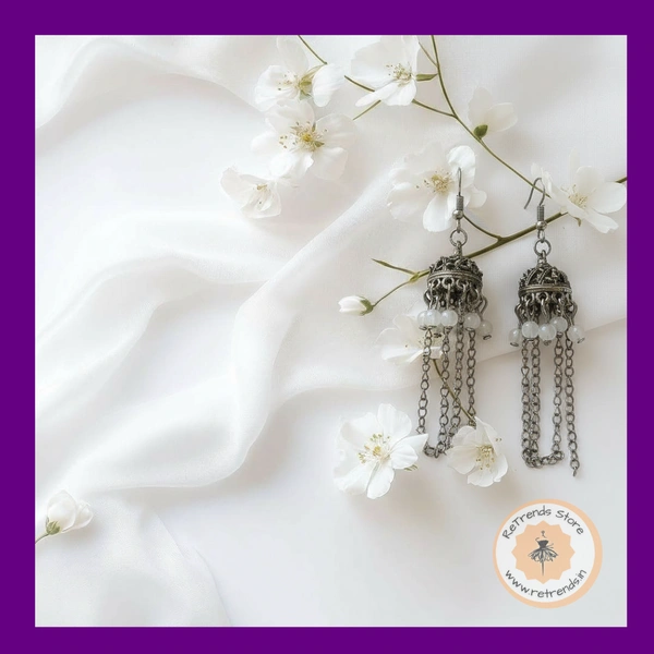 ReTrends Small Silver Jhumka - White - White