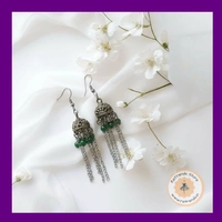 ReTrends Small Silver Jhumka - Green - Green