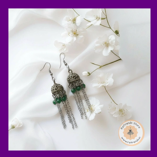 ReTrends Small Silver Jhumka - Green - Green