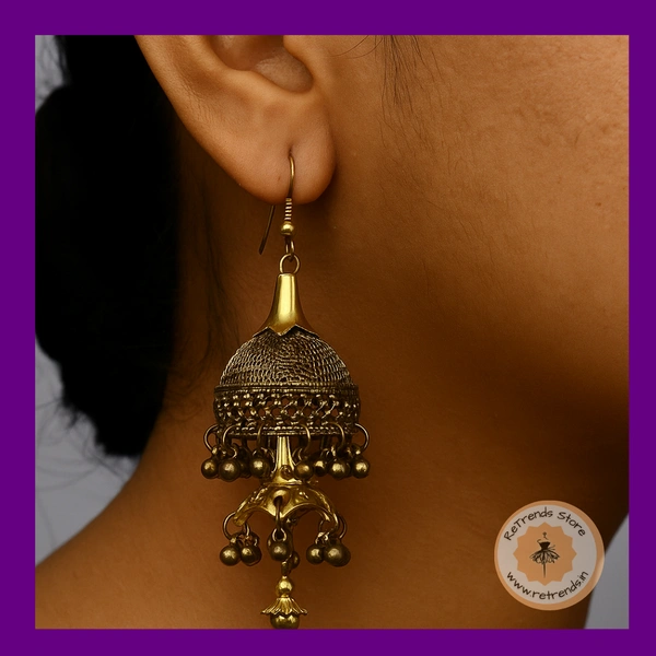 ReTrends Big Gold Jhumka  - Oxidized Gold