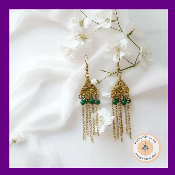 ReTrends Triangle Gold Jhumka - Green - Green