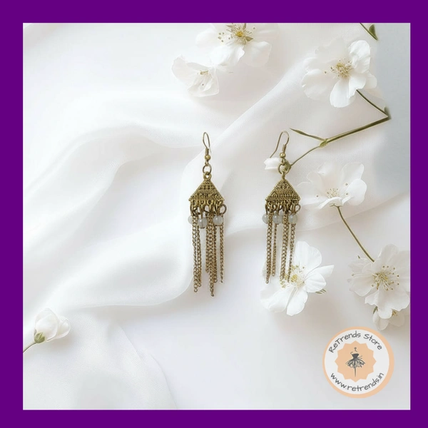 ReTrends Triangle Gold Jhumka - White - White