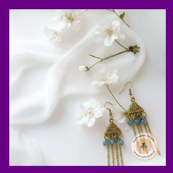 ReTrends Triangle Gold Jhumka - Light Blue - Light Blue