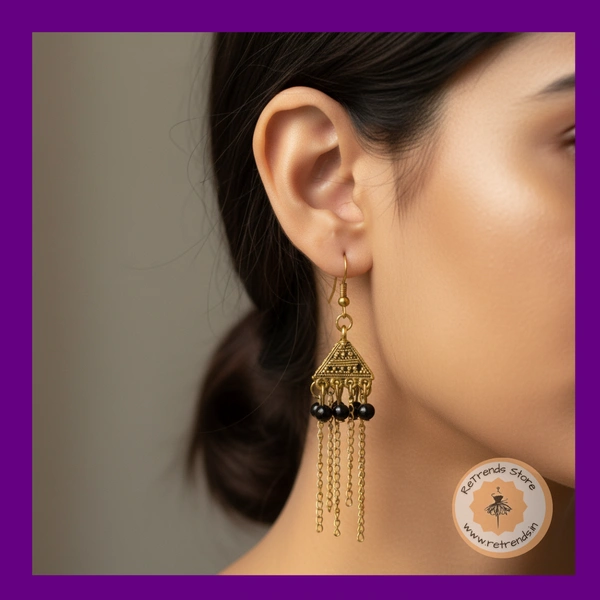 ReTrends Triangle Gold Jhumka - Black - Black