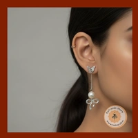 ReTrends Ribbon Design 2Line Earring - White