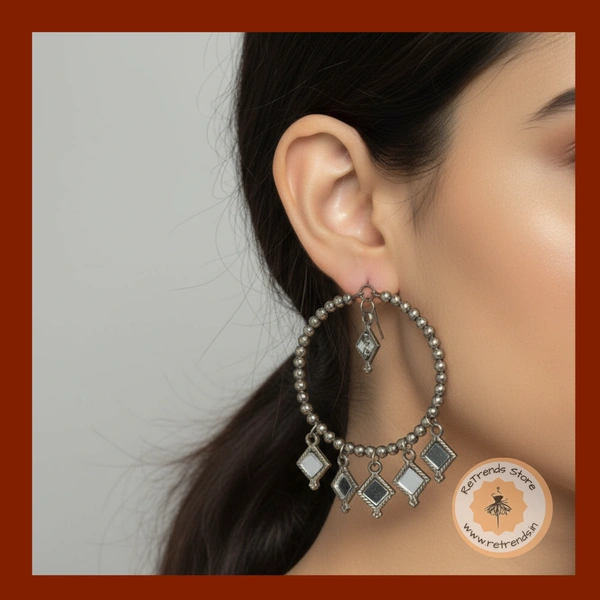 ReTrends Circle Mini Mirror Jhumka - Oxidized