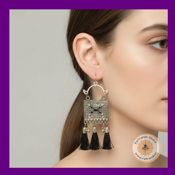 ReTrends Black Oxidized Earring - Black Silver Oxidized
