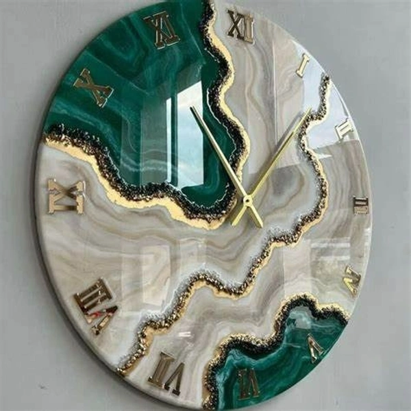 Emerald Geode Clock - 16 inch, green and white