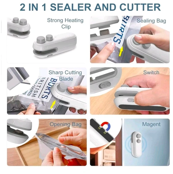 2 In 1 Electric Sealer And Cutter - White, 3.9x1.6
