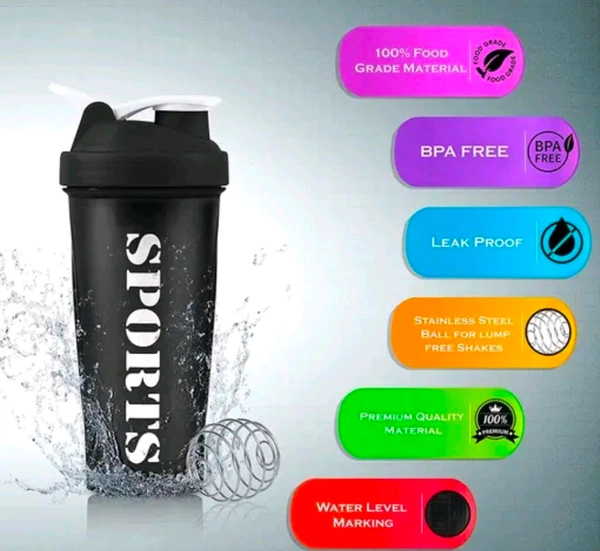 
Sports Protein Shaker Bottle with Steel Ball  - "Best shaker For gym 👍", Free Size