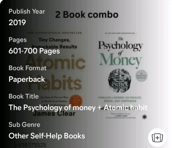 The Psychology Of Money                         &                                                   Atomic Habits ( 2 Book Combo ) - Free Size