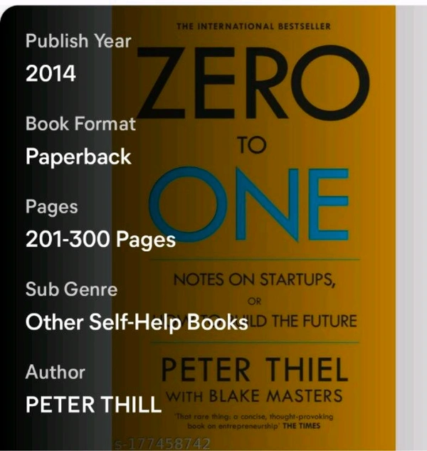 Zero To One Book  - "Always One Is Better Than Zero", Free Size