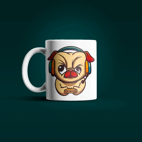 Fancy Mug  Dog Playing Game Design Mug. - 350ml, white, ceramic