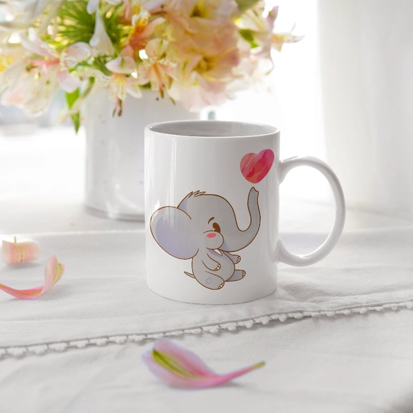 Fancy Mug Cute Elephint Hold Heart Printed Mug. - 350ml, white, ceramic
