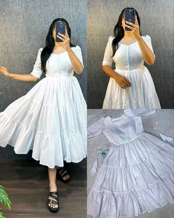 Hakoba Cotton Trending Midi Gown - White, XL