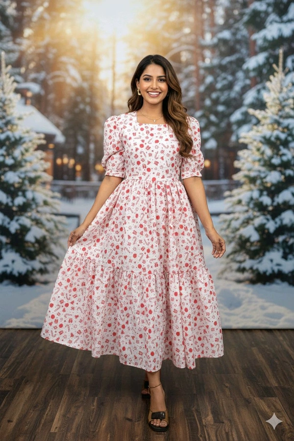 Christmas Special Hakoba Printed Maxi Dress - White, L