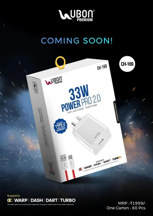 UBON CH-169 33W POWER PRO 2.0 ADAPTOR WITH TYPE C CABLE