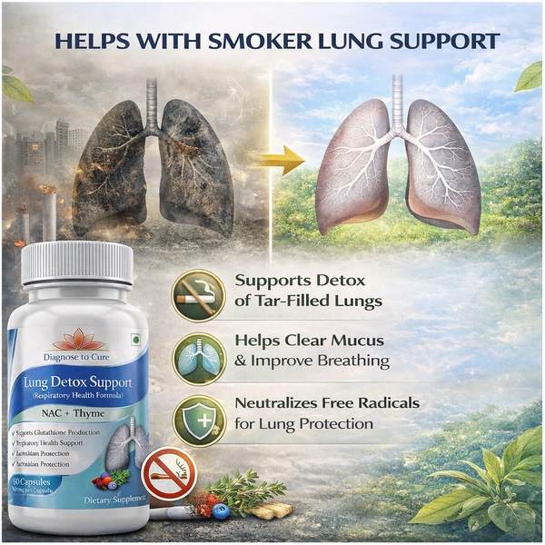 Lung Detox Support with NAC & Thyme | Respiratory Health Supplement | Supports Glutathione Production, Antioxidant Protection & Lung Function | 60 Capsules | Diagnose to Cure