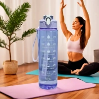Motivational Water Bottle with Time Marker – 1L Leakproof BPA-Free Bottle with Flip Top & Carry Strap – Daily Hydration Tracker for Fitness, Gym, Office & Outdoors