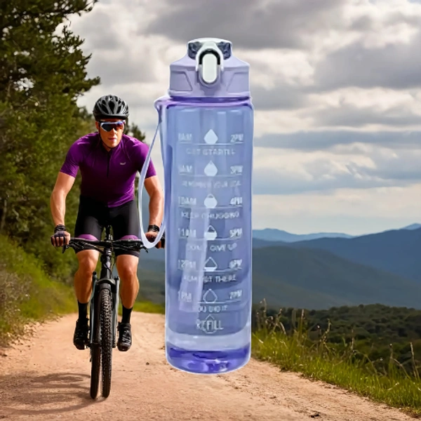 Motivational Water Bottle with Time Marker – 1L Leakproof BPA-Free Bottle with Flip Top & Carry Strap – Daily Hydration Tracker for Fitness, Gym, Office & Outdoors