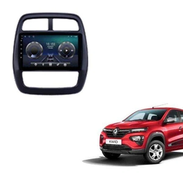 9 Inch Renault Kwid Car Android Stereo With Frame + Ahd Reverse Camera And All Accessories Wirings Kit
