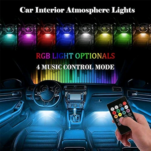 Atmosphere Lights with 12x4 LED Strip Light 48 LEDs, DC 12V Multicolour Interior Ambient Lighting Kit Featuring Sound Active Function, Wireless Remote Control Works for All car