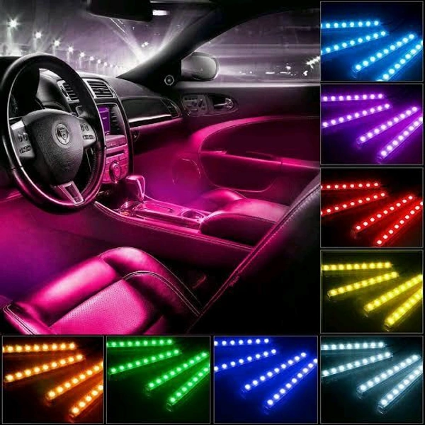 Atmosphere Lights with 12x4 LED Strip Light 48 LEDs, DC 12V Multicolour Interior Ambient Lighting Kit Featuring Sound Active Function, Wireless Remote Control Works for All car