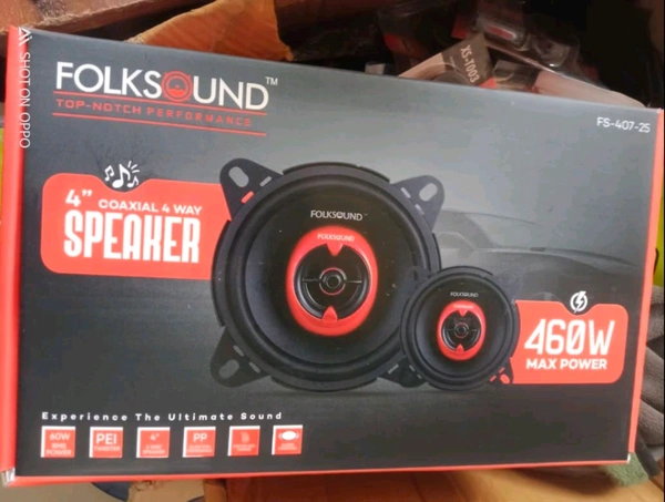 Folksound FS-407-25 4 Inch Coaxial Car Speakers - 460W Max Power 4-Way Full Range Audio System (Pair)