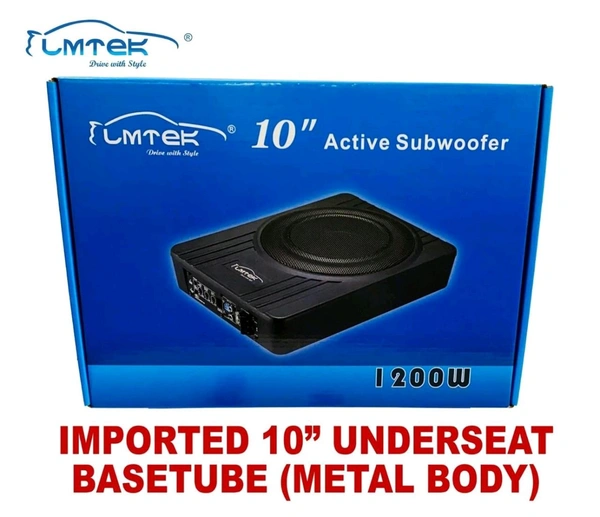 LMTEK Imported 10" Active Underseat Subwoofer Metal Body - 1200W Peak Power BassTube with Built-in Amplifier (Under Seat Bass for Car)