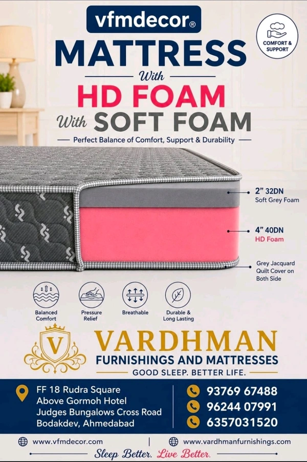 Vfm Decor Orthopaedic mattress 6 Inch With 10 Years Warranty At Wholesale Rate In Ahmedabad Gujarat India - 72 X 36 X 6