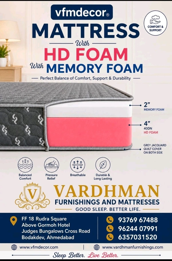 Vfm Decor Vfmdecor Orthopaedic mattress With Memory foam 6 Inch Mattress In Ahmedabad Gujarat India - 72 X 36 X 6