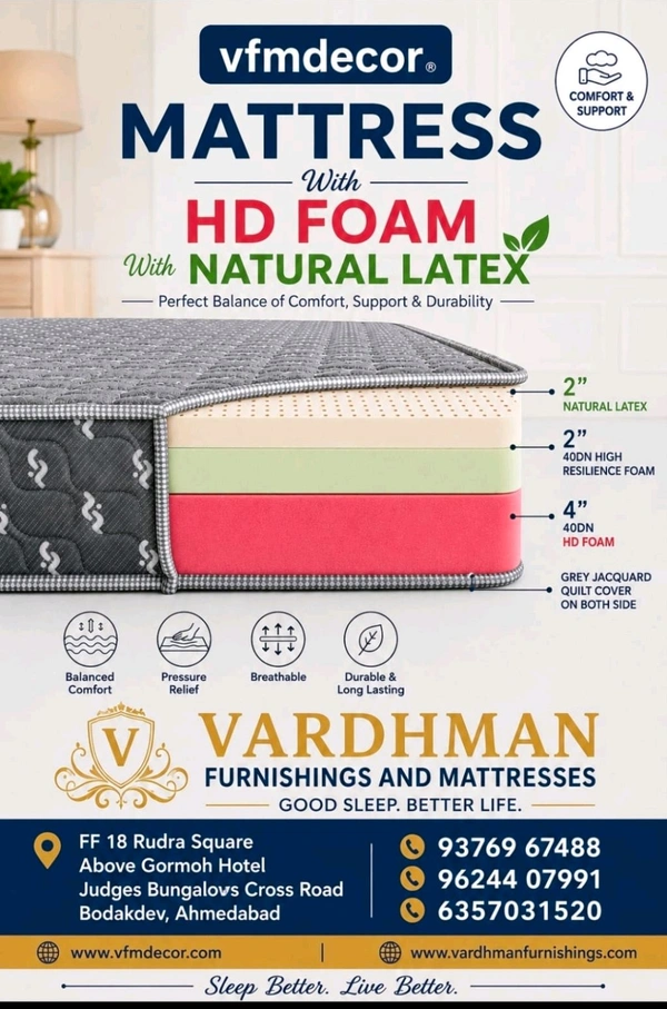 Vfm Decor Vfmdecor mattress With Natural Latex With Hr Foam 6 Inch Mattress In Ahmedabad Gujarat India - 72 x 36 x 8