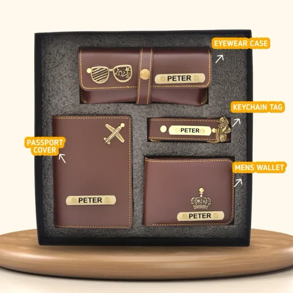 Personalized Nexon Leather All in One Men's Combo (4 pcs) - Brown - Brown
